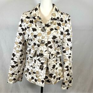 White brown and tan print toggle jacket size small